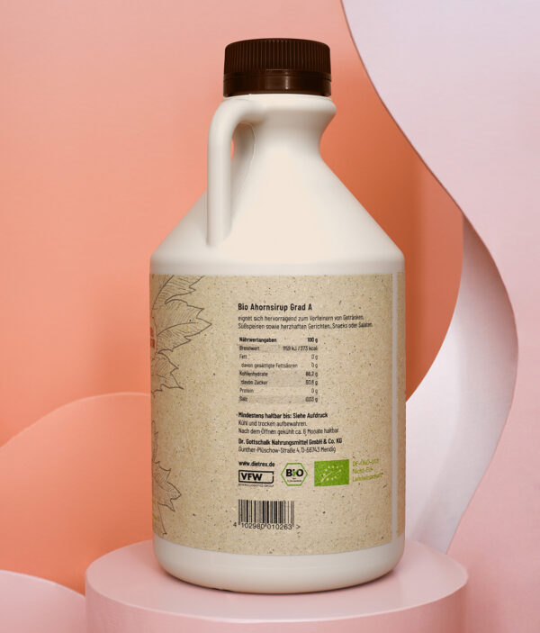 Produktfoto Rückseite Ahornsirup Grad A 1 Liter von Dietrex